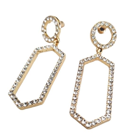 💖 2/$30 Rhinestones geometric gold drop cocktail wedding formal earrings - Picture 7 of 15